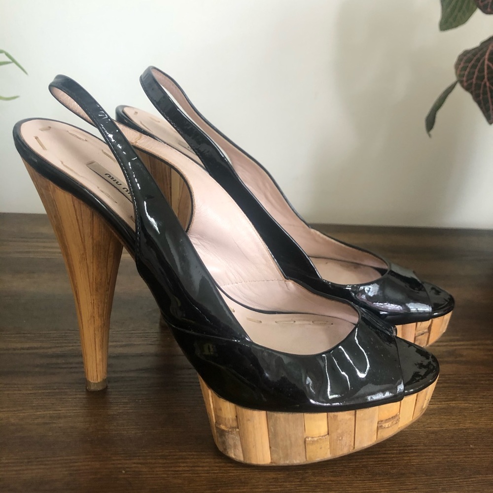 Miu Miu Patent leather wood heeled pumps